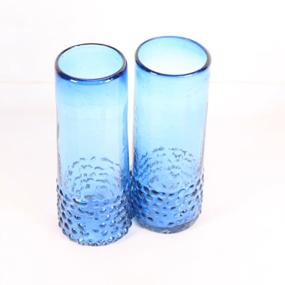 Set of 2 Starbucks Etched Bottle Blue Hand Blown Hobnail Tumbler Cold Glasses - Picture 5 of 7
